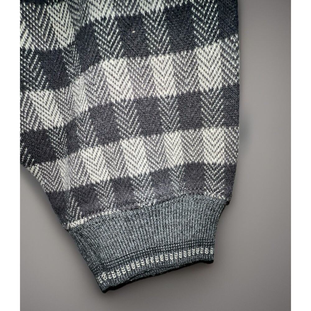 Knightsbridge Black Gray Plaid Knit Longsleeve Polo Shirt Mens M Contrast Trim - Picture 4 of 10